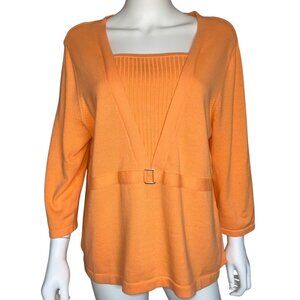 C.J. Banks Womens Orange Knit Sweater With Ribbed Faux Tank Top Size X/14W